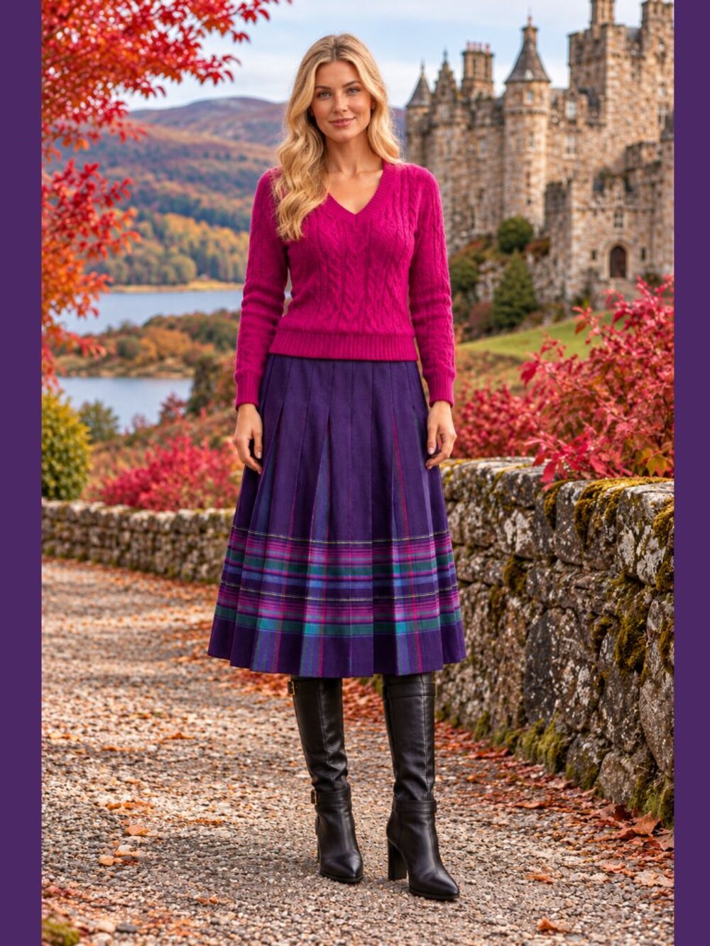 Pendleton Wool Pleated Purple Plaid Midi Skirt - 16 / 32" waist - EUC